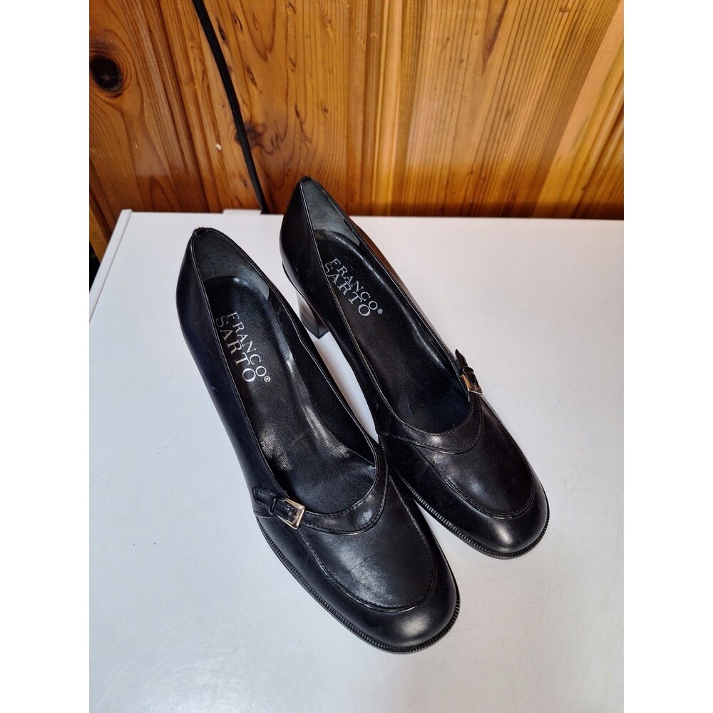Franco Sarto Womens 9 Black Chunky Heels Buckle 3" Goth Schoolgirl Block Y2K